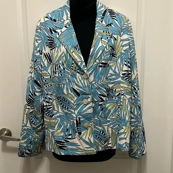 Sag Harbor Blue Green Floral Print Blazer Size 14‎ - Picture 1 of 6